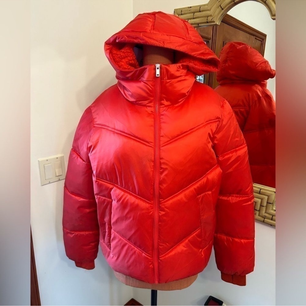 Women’s UGG, puffer jacket, size large, orange